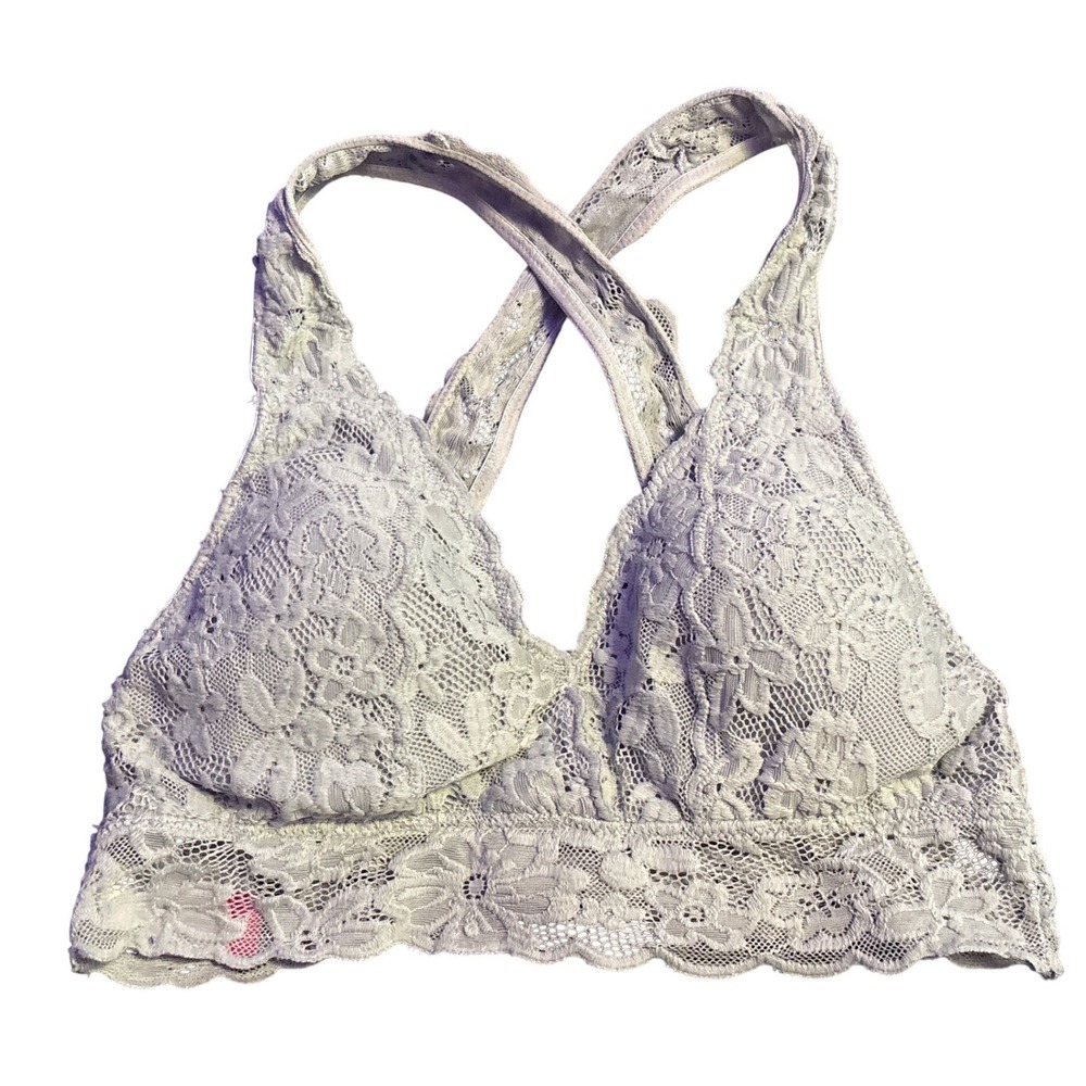 No Boundaries Women's Gray Floral‎ Lace Crisscross Bralette Size Medium